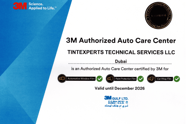 3M Authorized Auto Care Center Certificate - 3M Tintexperts